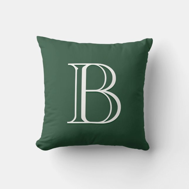 Minimalist Modern Monogram Initial Green & White Throw Pillow (Front)