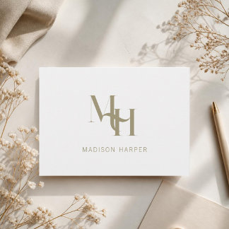 Minimalist modern monogram initials off white card