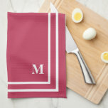 Minimalist Modern Monogram Magenta Red Kitchen Towel<br><div class="desc">This Stylish modern design features a double white line square frame on a pretty magenta red background and a monogram in an elegant block font. Change the initial to your own. You can customize this design more by changing the font,  make the whites transparent and choose a different colour.</div>