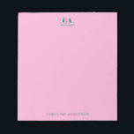 Minimalist Modern Monogram Personalized Pink Green Notepad<br><div class="desc">Personalized notepad with a professional simple minimalist modern aesthetic in pink and green.</div>