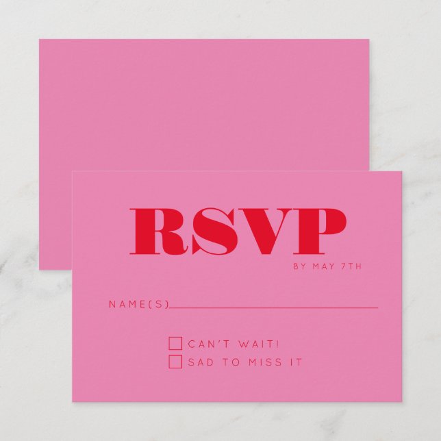 Minimalist Modern Monogram Pink Red Chic Wedding RSVP Card (Front/Back)