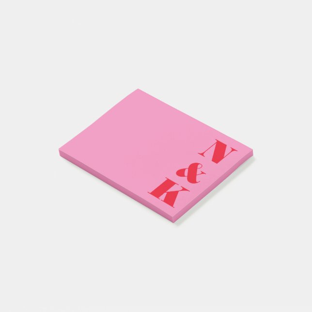 Minimalist Modern Monogram Red and Pink Custom Post-it Notes (Angled)