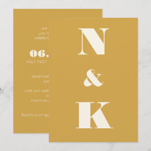 Minimalist Modern Monogram Saffron Yellow Wedding Invitation