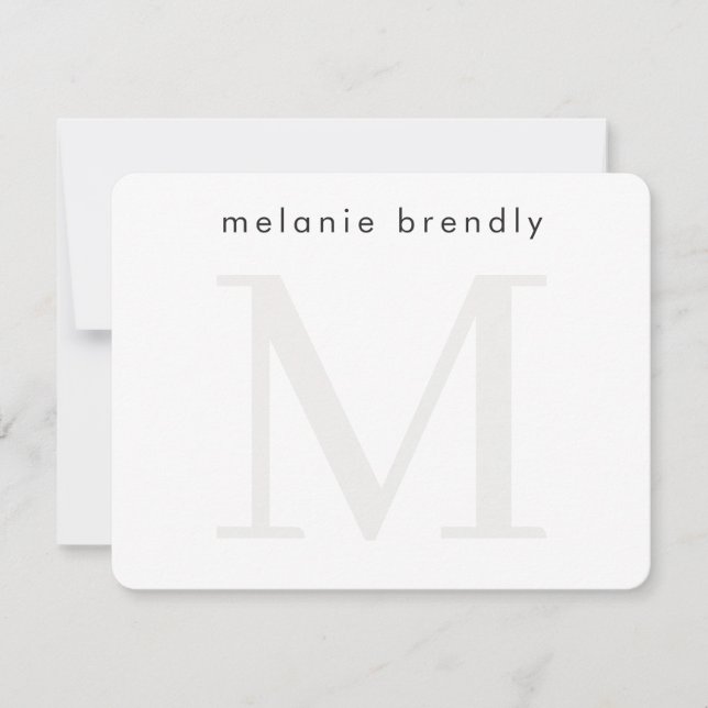 Minimalist Modern Monogram Silver White Note Card (Front)