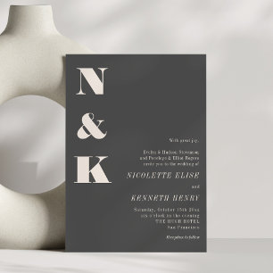 Minimalist Modern Monogram Soft Black Bold Wedding Invitation