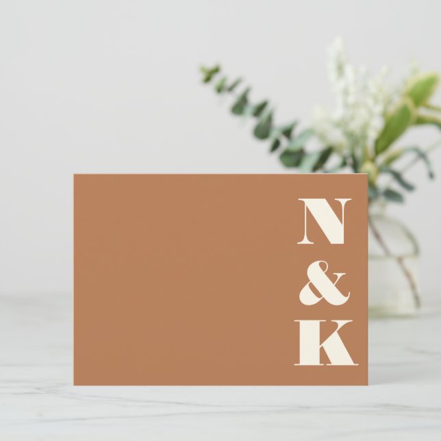 Minimalist Modern Monogram Terracotta Chic Wedding Card (Standing Front)