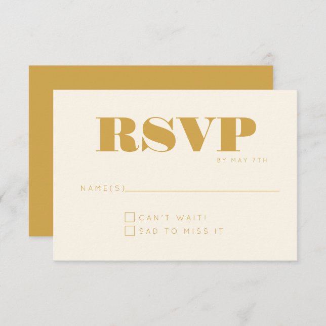 Minimalist Modern Monogram Yellow Chic Wedding RSV RSVP Card (Front/Back)