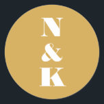 Minimalist Modern Monogram Yellow Custom Wedding  Classic Round Sticker<br><div class="desc">Minimalist Modern Monogram Wedding Personalized Classic Round Sticker with White Text on Yellow Background</div>