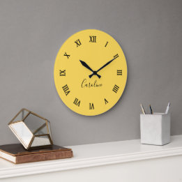Minimalist modern mustard yellow large clock