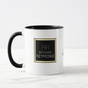 minimalist modern name & initials on elegant b/w mug