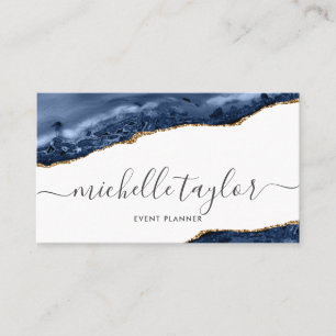 Minimalist modern navy agate signature script business card