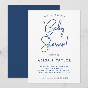 Minimalist Modern Navy Blue Baby Shower Invitation