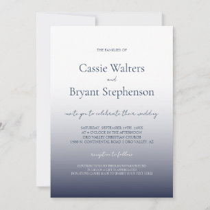 Minimalist Modern Navy Blue Fade Chic Wedding Invitation