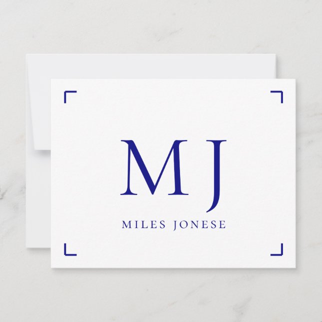 Minimalist Modern Navy Blue Monogram Card (Front)