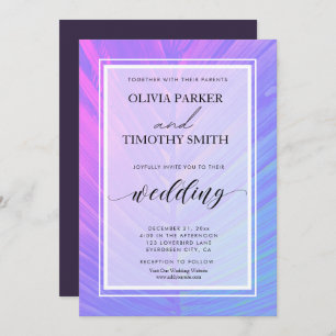Minimalist Modern Neon Tropical Palm Wedding Invitation
