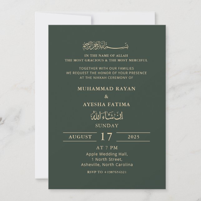 Minimalist Modern Nikkah Arabic Islamic Wedding Invitation (Front)