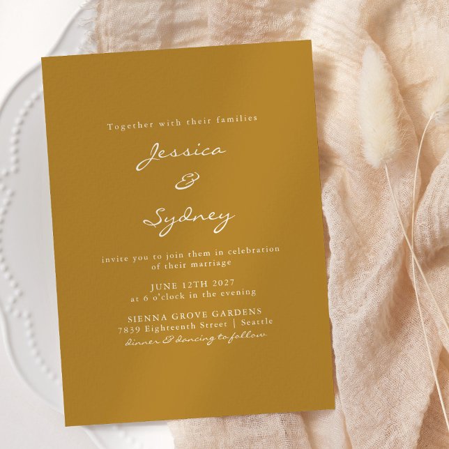 Minimalist Modern Ochre Yellow Script Wedding Invitation (Creator Uploaded)