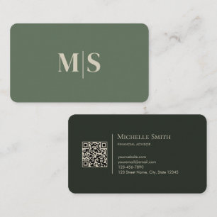 Minimalist Modern Olive Green Initials QR Code Business Card