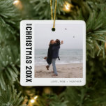 Minimalist Modern One Photo Personalized Christmas Ceramic Ornament<br><div class="desc">Celebrate the holiday season with our Minimalist Modern One Photo Personalized Christmas Ceramic Ornament. Featuring a classic black and white design, this ornament blends elegant minimalism with a touch of traditional charm. The clean and simple aesthetic makes it a versatile addition to any Christmas tree, while its customizable photo space...</div>