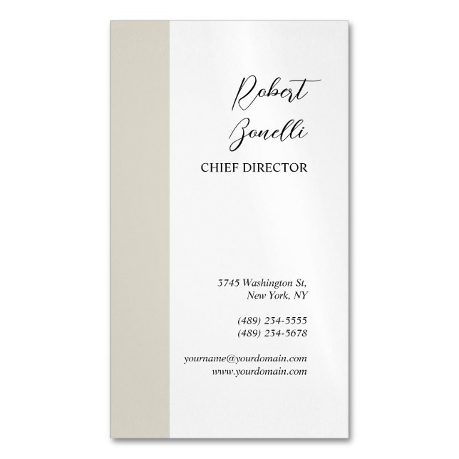 Minimalist Modern Pastel White Colour Personalized Magnetic Business Card (Front Vertical)