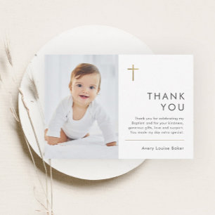 Minimalist Modern Photo Baptism Thank You Card
