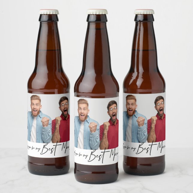 Minimalist Modern Photo Best Man Proposal  Beer Bottle Label (Bottles)