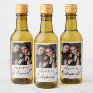 Minimalist Modern Photo Bridesmaid Proposal Wine Label