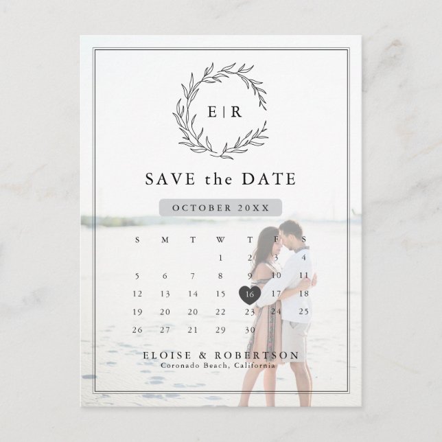 Minimalist Modern Photo Calendar QR Save the Date Postcard (Front)