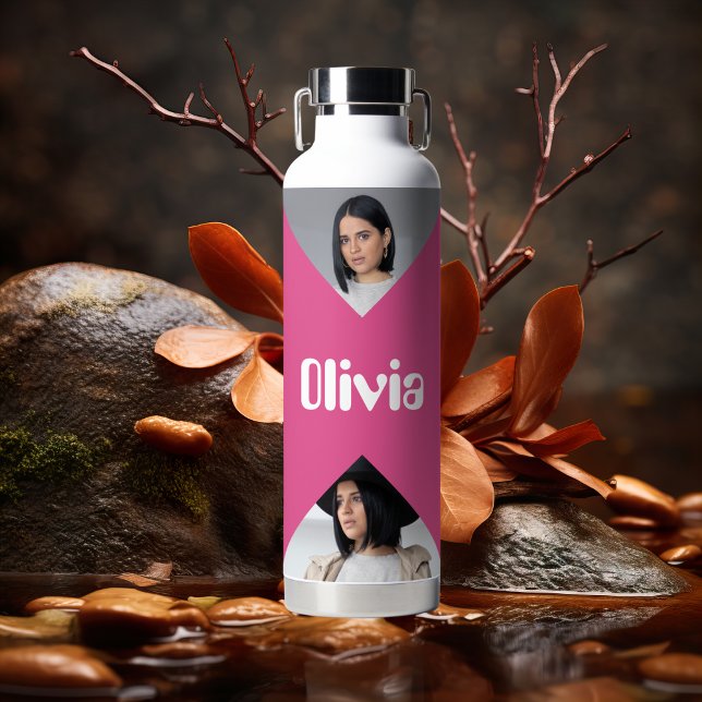Minimalist Modern Photo Collage Personalized Water Bottle (Creator Uploaded)