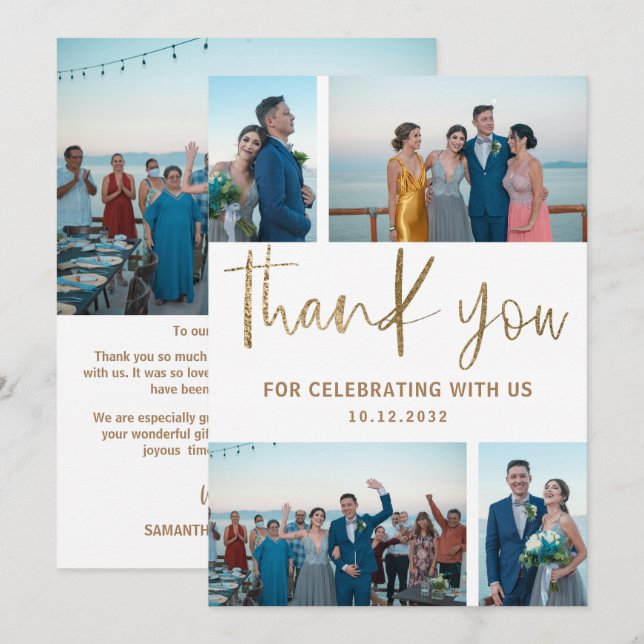 Minimalist Modern Photo Collage Thank you Wedding Card (Front/Back)