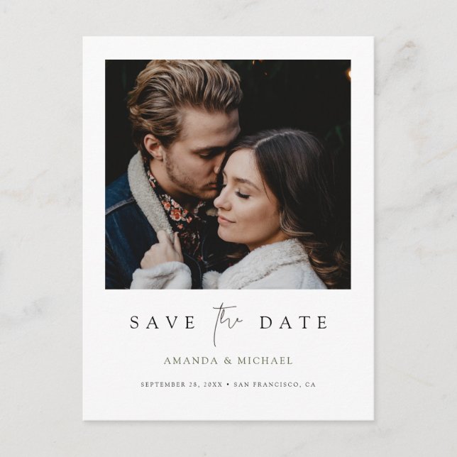 Minimalist Modern Photo Custom Save the Date Announcement Postcard (Front)