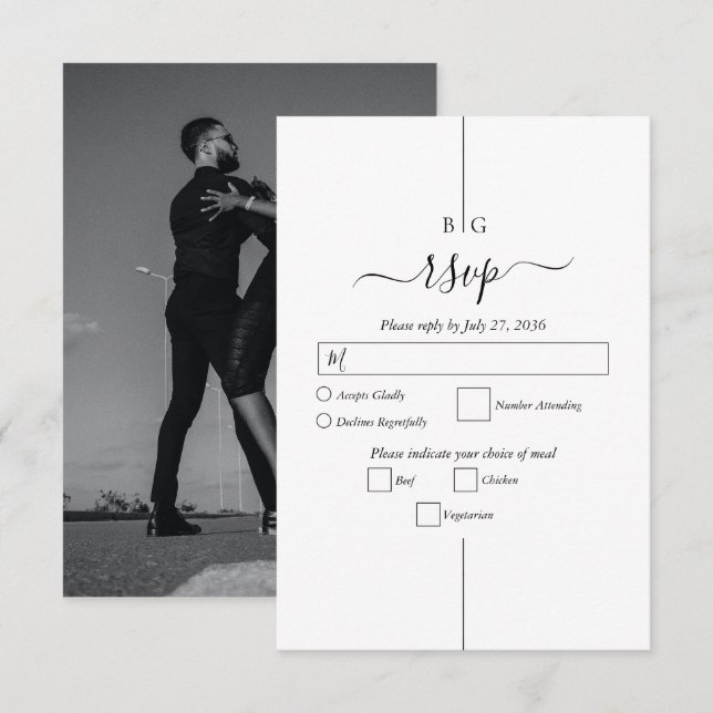 Minimalist Modern Photo Inline Monogram Wedding RSVP Card (Front/Back)