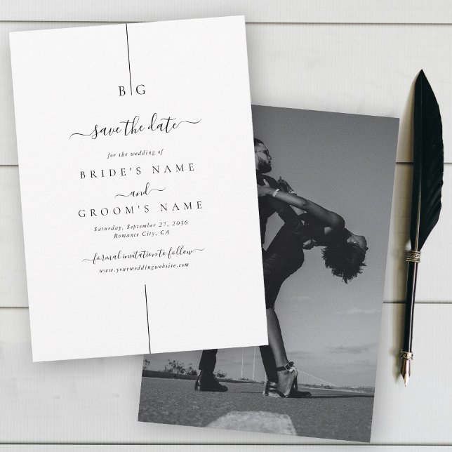 Minimalist Modern Photo Inline Monogram Wedding Save The Date (Minimalist Modern Photo Inline Monogram Wedding Save The Date)