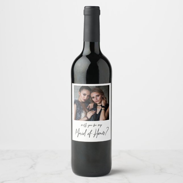Minimalist Modern Photo Maid of Honour Proposal Wine Label (Front)