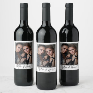Minimalist Modern Photo Matron of Honour Proposal Wine Label