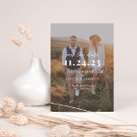Minimalist Modern Photo Overlay Save The Date<br><div class="desc">Simple,  stylish and stunning; this save the date showcases your photo in the background with a transparent overlay your photo that highlights your names and nuptial details. Add any additional details to the back.</div>