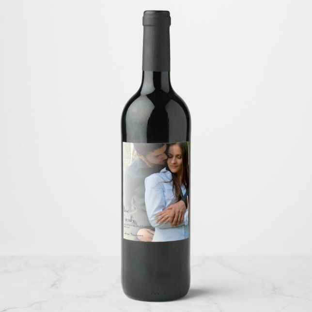 Minimalist Modern Photo Overlay Wedding Wine Label (Front)