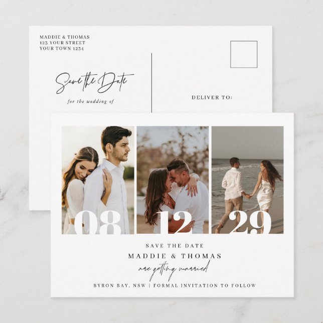 Minimalist modern photo Save the Date Invitation Postcard (Front/Back)
