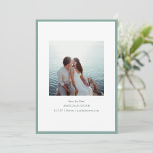 Minimalist Modern Photo Stylish Sage Green Blue Save The Date