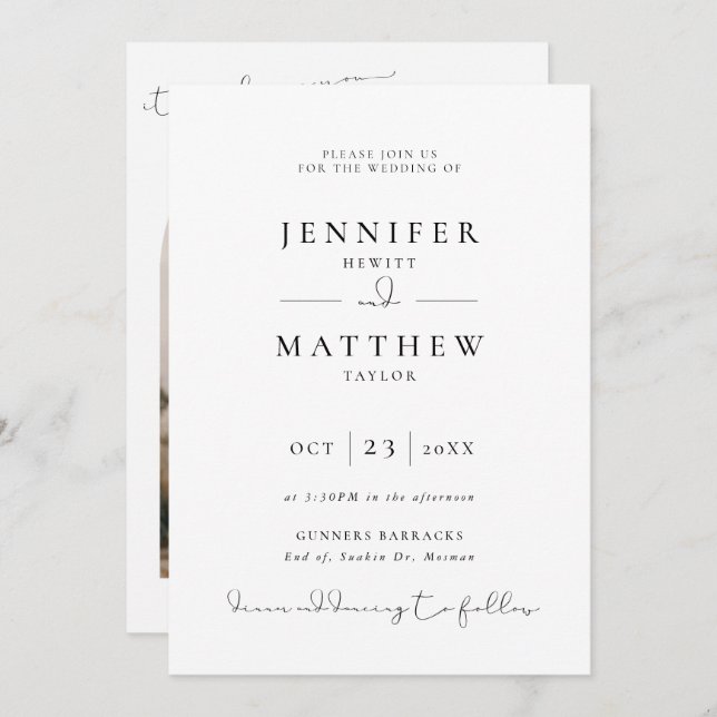 Minimalist & modern photo wedding invitation (Front/Back)