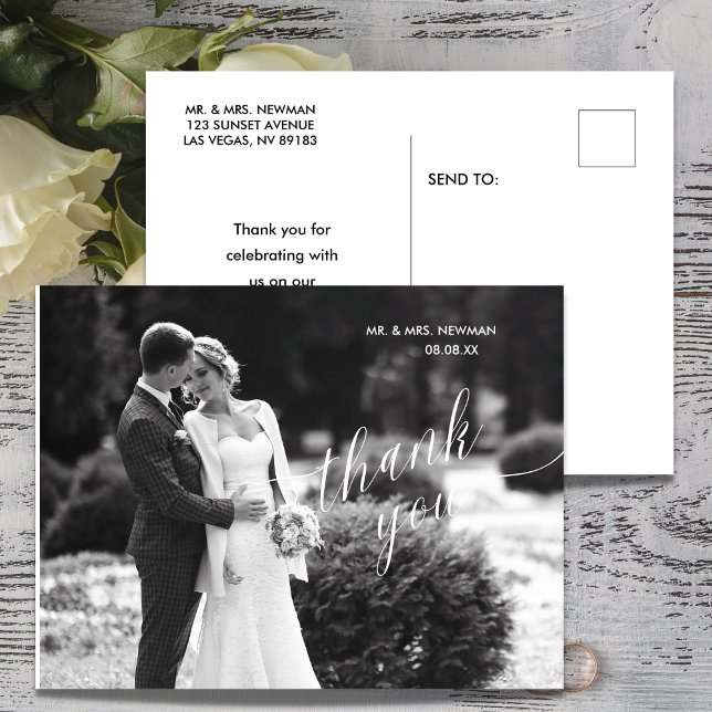Minimalist Modern Photo Wedding Thank You Postcard (Creator Uploaded)