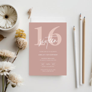 Minimalist Modern Pink 16th Birthday Party Invitation
