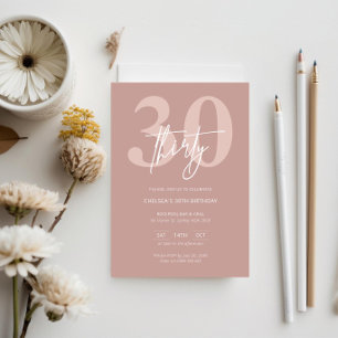 Minimalist Modern Pink 30th Birthday Party Invitation