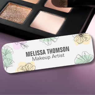 Minimalist Modern Pink Gold Green Floral Line Art Name Tag