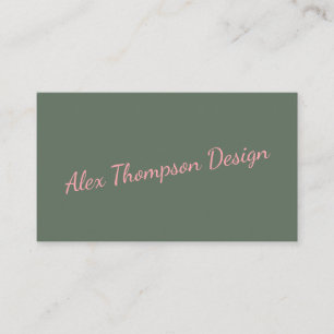 Minimalist Modern Pink Green Script Typography Business Card