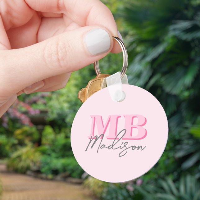 Minimalist Modern Pink Initial Monogram Keychain (Creator Uploaded)