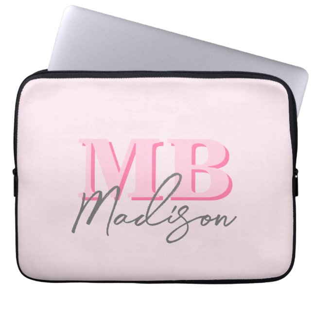 Minimalist Modern Pink Initial Monogram Laptop Sleeve (Front)