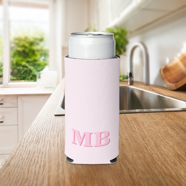 Minimalist Modern Pink Initial Monogram Seltzer Can Cooler (Creator Uploaded)