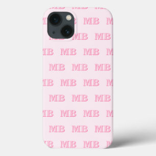 Minimalist Modern Pink Initial Pattern Monogram iPhone 13 Case