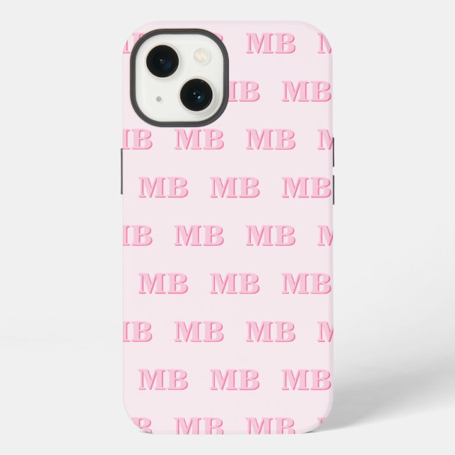 Minimalist Modern Pink Initial Pattern Monogram iPhone Case (Back)